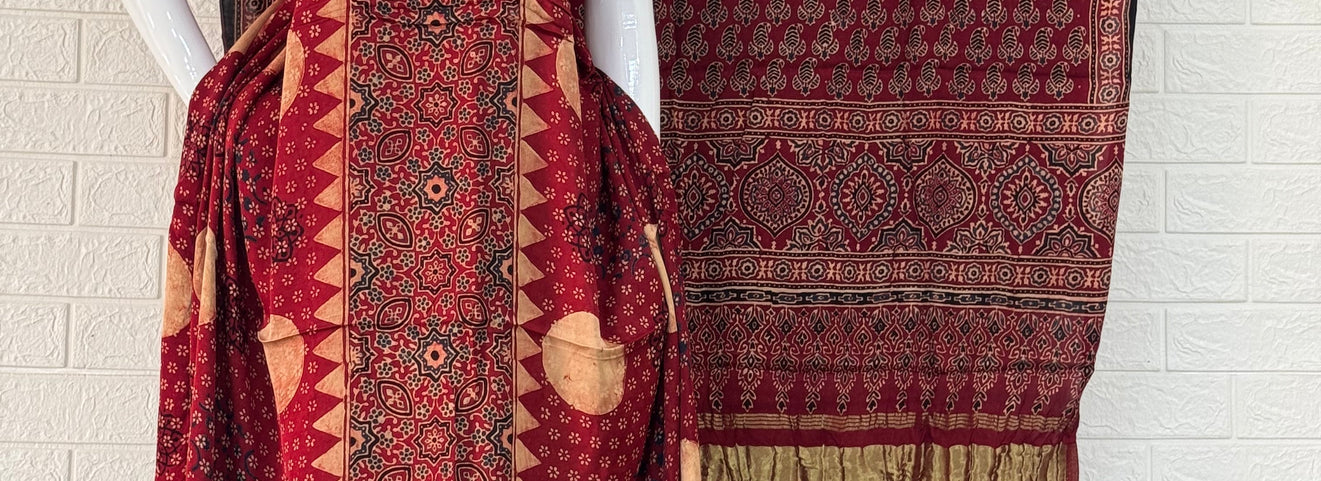 Ajrakh Hand Block Print 3 Pice Suit, Ajrakh Suit Set