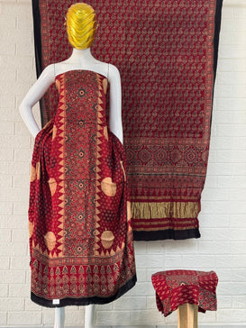 Ajrakh Hand Block Print 3 Pice Suit, Ajrakh Suit Set