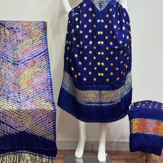 TAS Auto Crop Lower - Premium Modal Silk Shibori Multi-Color Bandhej 3-Piece Suit 06