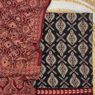 TAS Auto Crop Upper - Pure Cotton Ajrakh Screen Print Natural Dye 3-Piece Suit 16