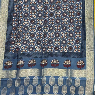 TAS Auto Crop Lower - Dola Silk Ajrakh Hand Block Print Natural Dye Zari Pallu Dupatta 11