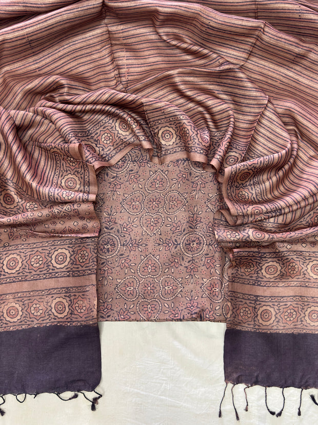 Handloom Pure Tussar Silk Ajrakh Natural Dye 2-Piece Suit Set – Exclusive Collection