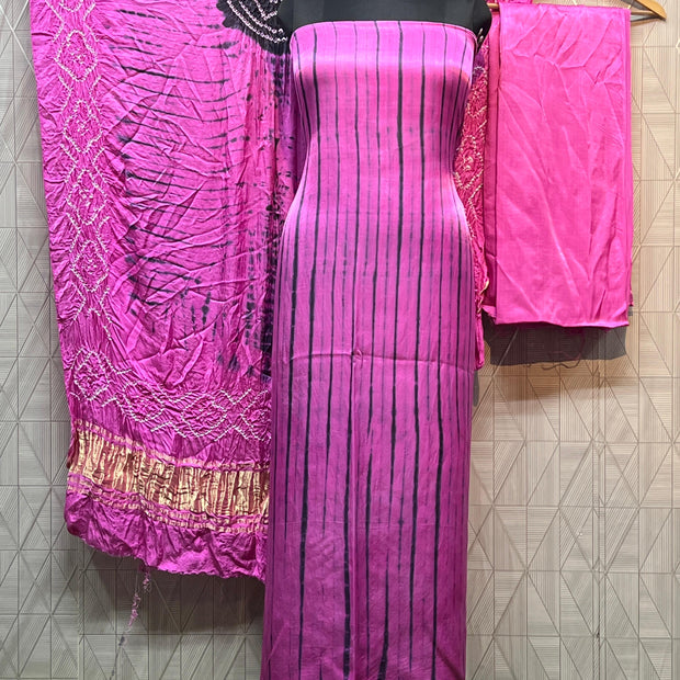 Dark pink & black Modal Silk Tie & Dye Bandhani Dupatta 3 Piece Suits