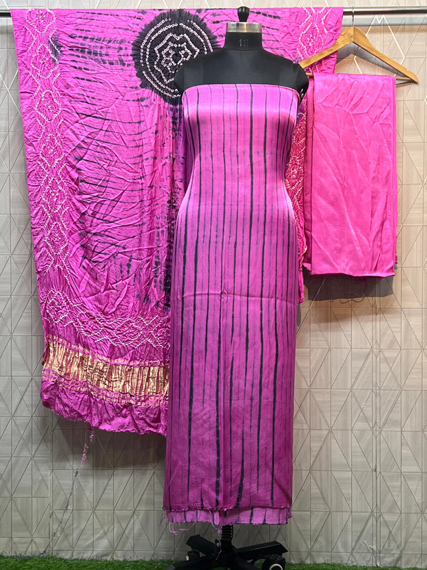 Dark pink & black Modal Silk Tie & Dye Bandhani Dupatta 3 Piece Suits