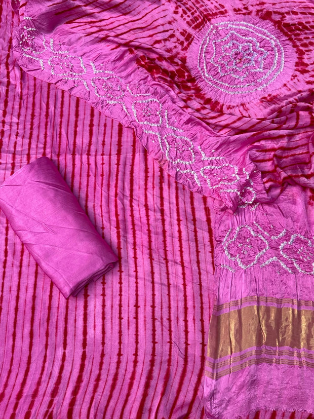 Pink & Red Modal Silk Tie & Dye Bandhani Dupatta 3 Piece Suits