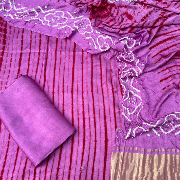 Pink & Maroon Modal Silk Tie & Dye Bandhani Dupatta 3 Piece Suits