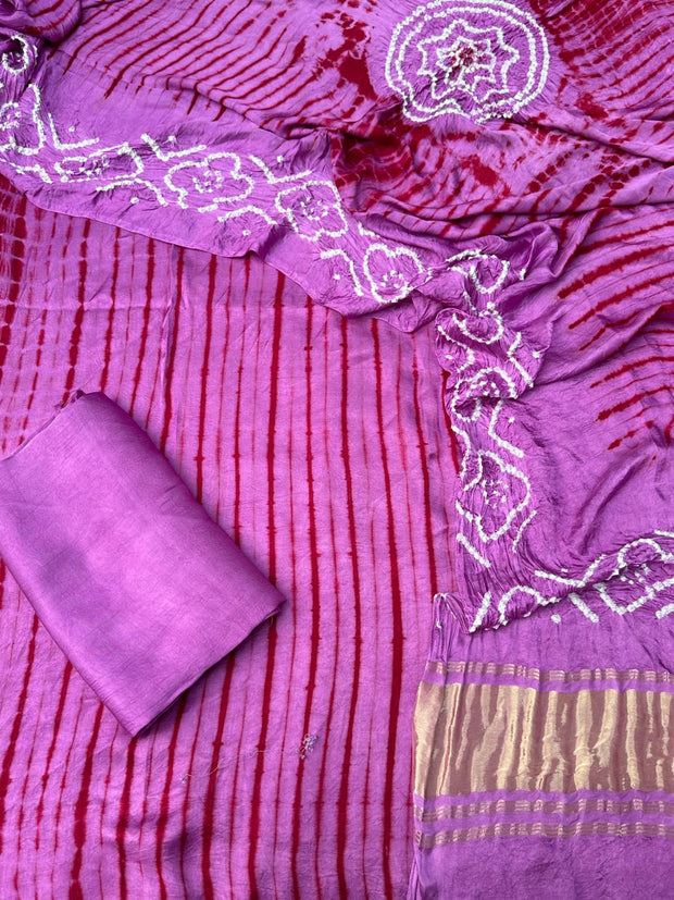 Pink & Maroon Modal Silk Tie & Dye Bandhani Dupatta 3 Piece Suits