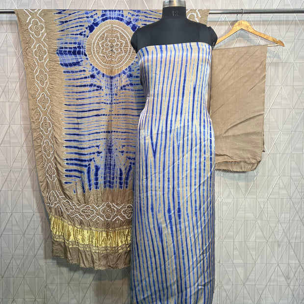 Chiku & blue Modal Silk Tie & Dye Bandhani Dupatta 3 Piece Suits