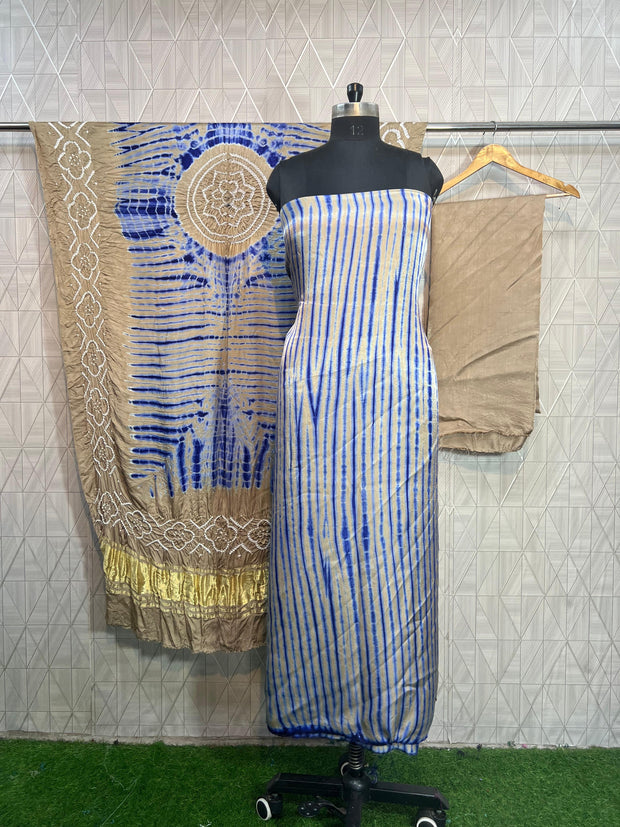 Chiku & blue Modal Silk Tie & Dye Bandhani Dupatta 3 Piece Suits