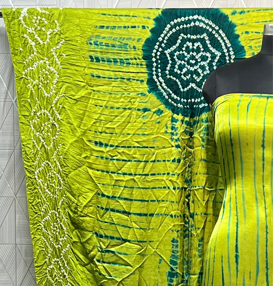 Popti & green Modal Silk Tie & Dye Bandhani Dupatta 3 Piece Suits