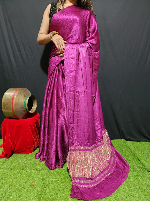 Modal Silk Plain Dye Saree With Zari Pallu