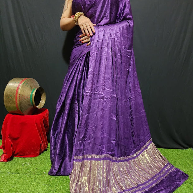 Modal Silk Plain Dye Saree With Zari Pallu