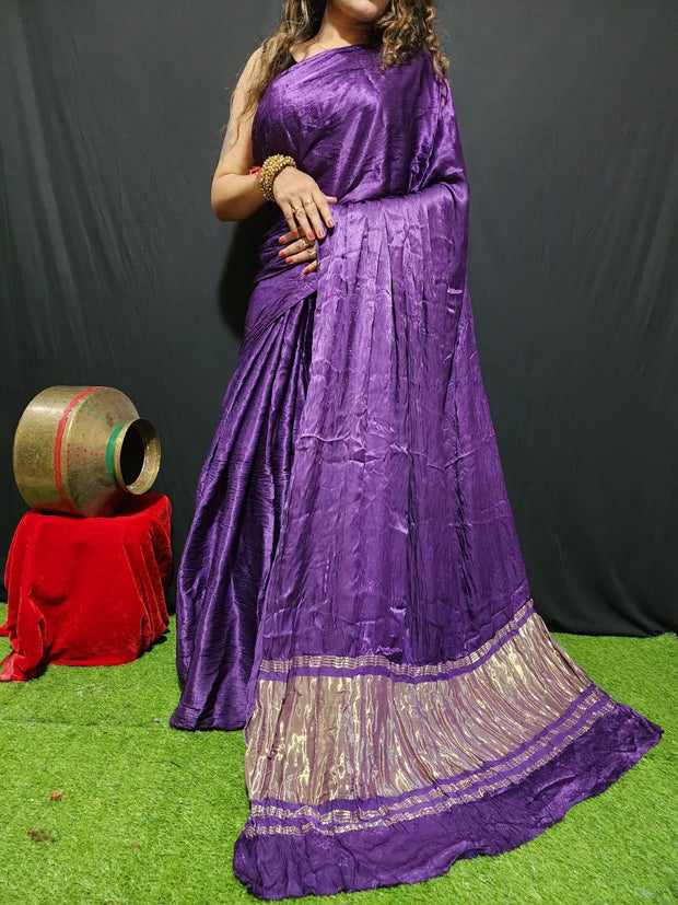 Modal Silk Plain Dye Saree With Zari Pallu