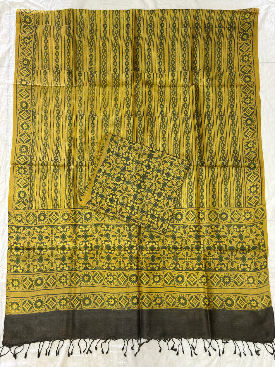 Handloom Pure Tussar Silk Ajrakh Natural Dye 2-Piece Suit Set – Exclusive Collection