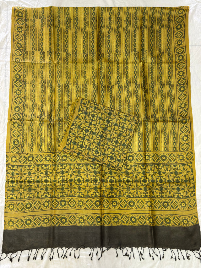 Handloom Pure Tussar Silk Ajrakh Natural Dye 2-Piece Suit Set – Exclusive Collection