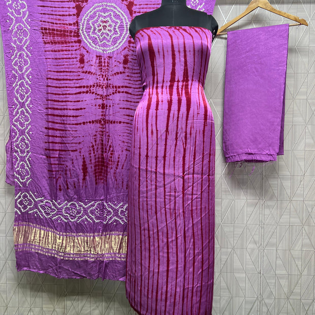 Dark pink & maroon Modal Silk Tie & Dye Bandhani Dupatta 3 Piece Suits