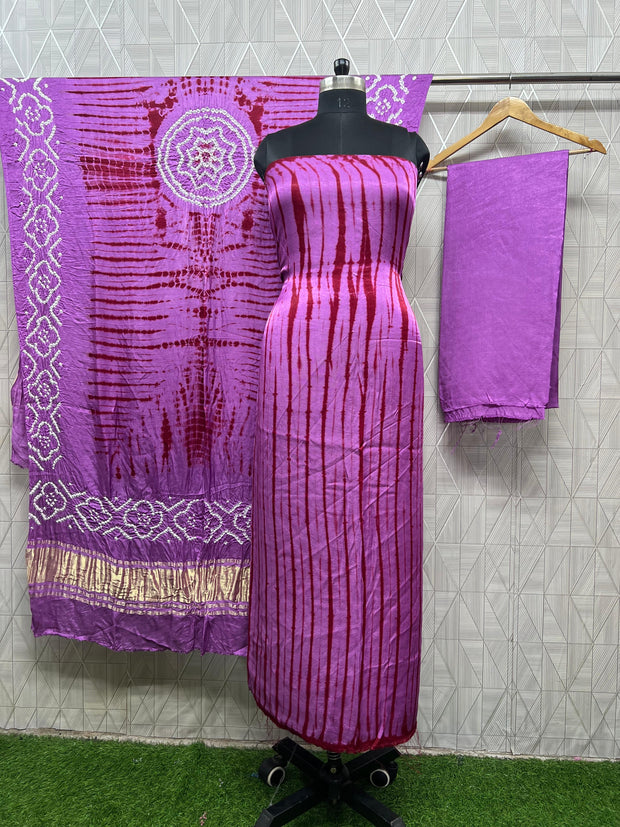 Dark pink & maroon Modal Silk Tie & Dye Bandhani Dupatta 3 Piece Suits