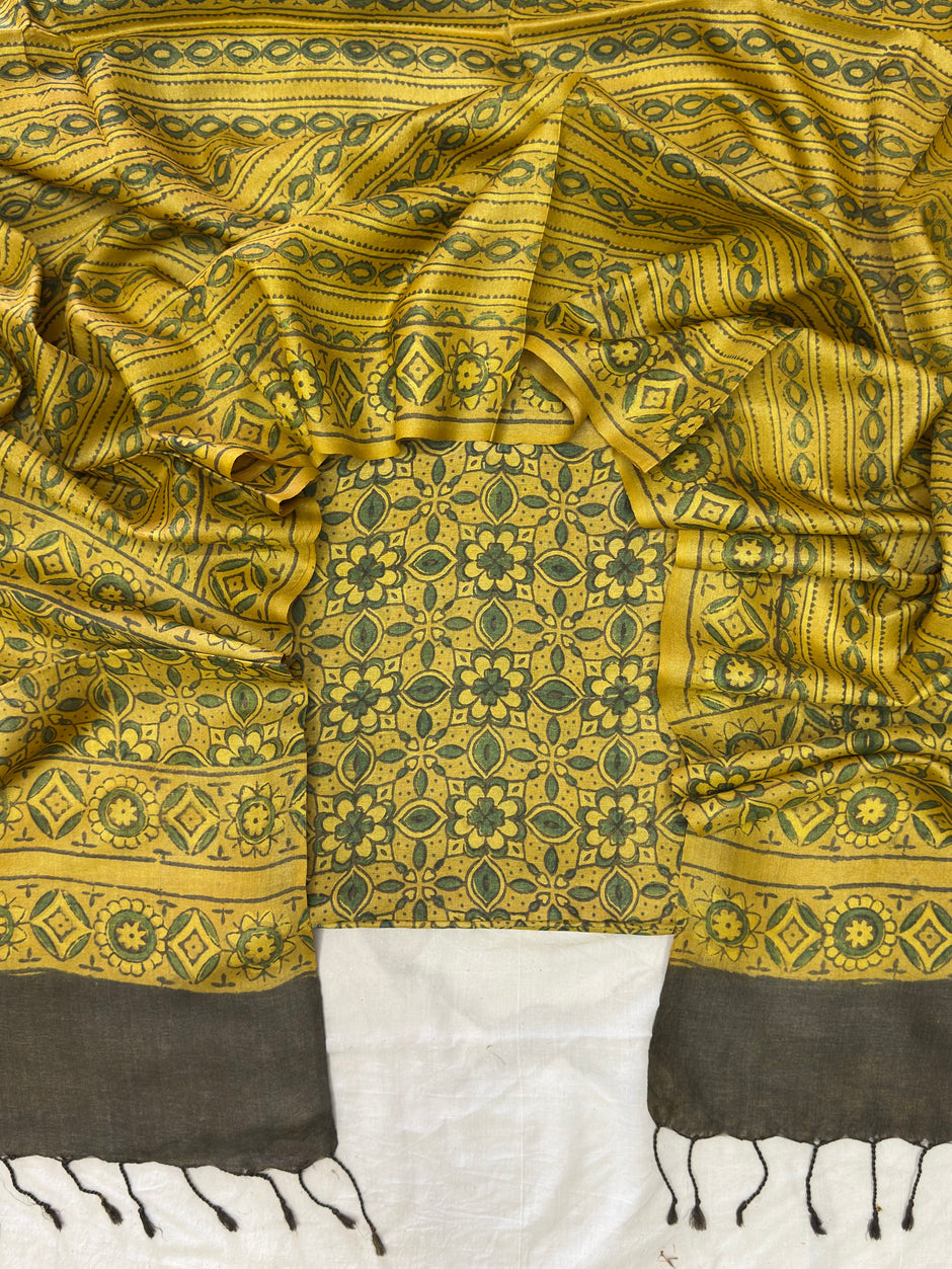 Handloom Pure Tussar Silk Ajrakh Natural Dye 2-Piece Suit Set – Exclusive Collection