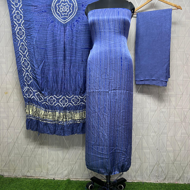 Sky blue & blue Modal Silk Tie & Dye Bandhani Dupatta 3 Piece Suits