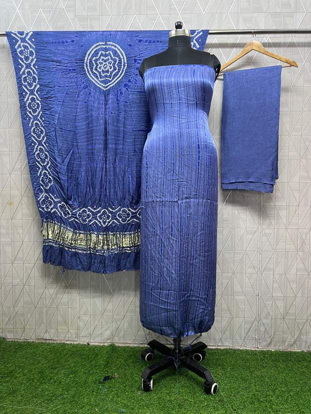 Sky blue & blue Modal Silk Tie & Dye Bandhani Dupatta 3 Piece Suits
