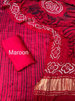Red & Blue Modal Silk Tie & Dye Bandhani Dupatta 3 Piece Suits