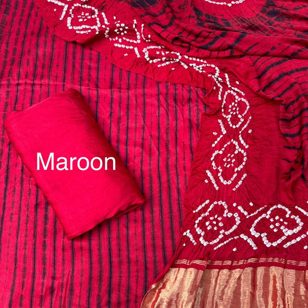 Red & Blue Modal Silk Tie & Dye Bandhani Dupatta 3 Piece Suits