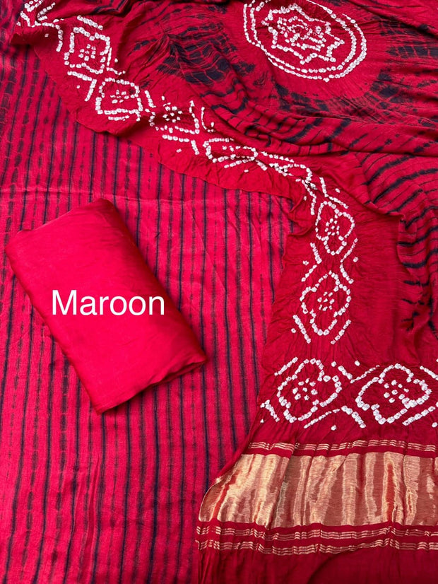 Red & Blue Modal Silk Tie & Dye Bandhani Dupatta 3 Piece Suits