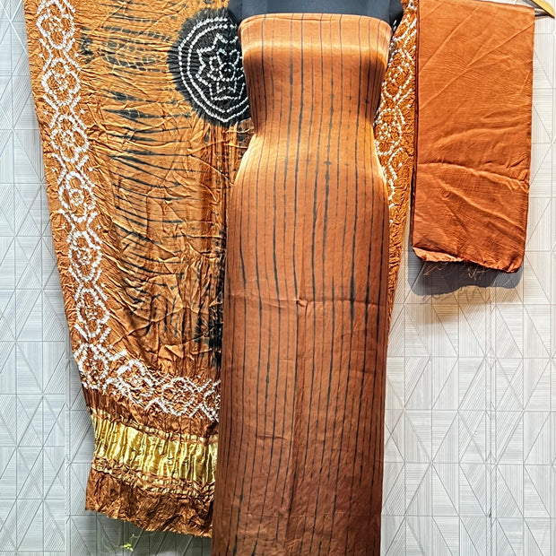 Rust & black Modal Silk Tie & Dye Bandhani Dupatta 3 Piece Suits