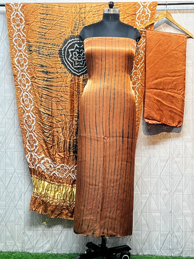 Rust & black Modal Silk Tie & Dye Bandhani Dupatta 3 Piece Suits