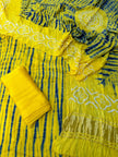 Yellow & Blue Modal Silk Tie & Dye Bandhani Dupatta 3 Piece Suits