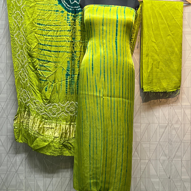 Popti & green Modal Silk Tie & Dye Bandhani Dupatta 3 Piece Suits