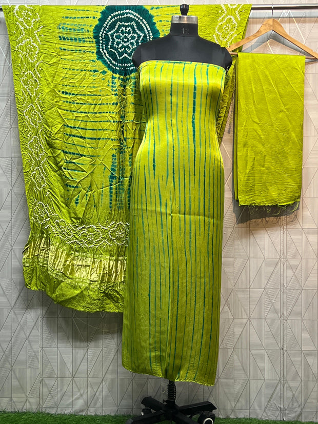 Popti & green Modal Silk Tie & Dye Bandhani Dupatta 3 Piece Suits