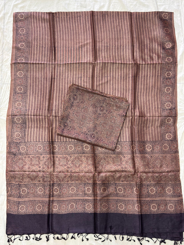 Handloom Pure Tussar Silk Ajrakh Natural Dye 2-Piece Suit Set – Exclusive Collection