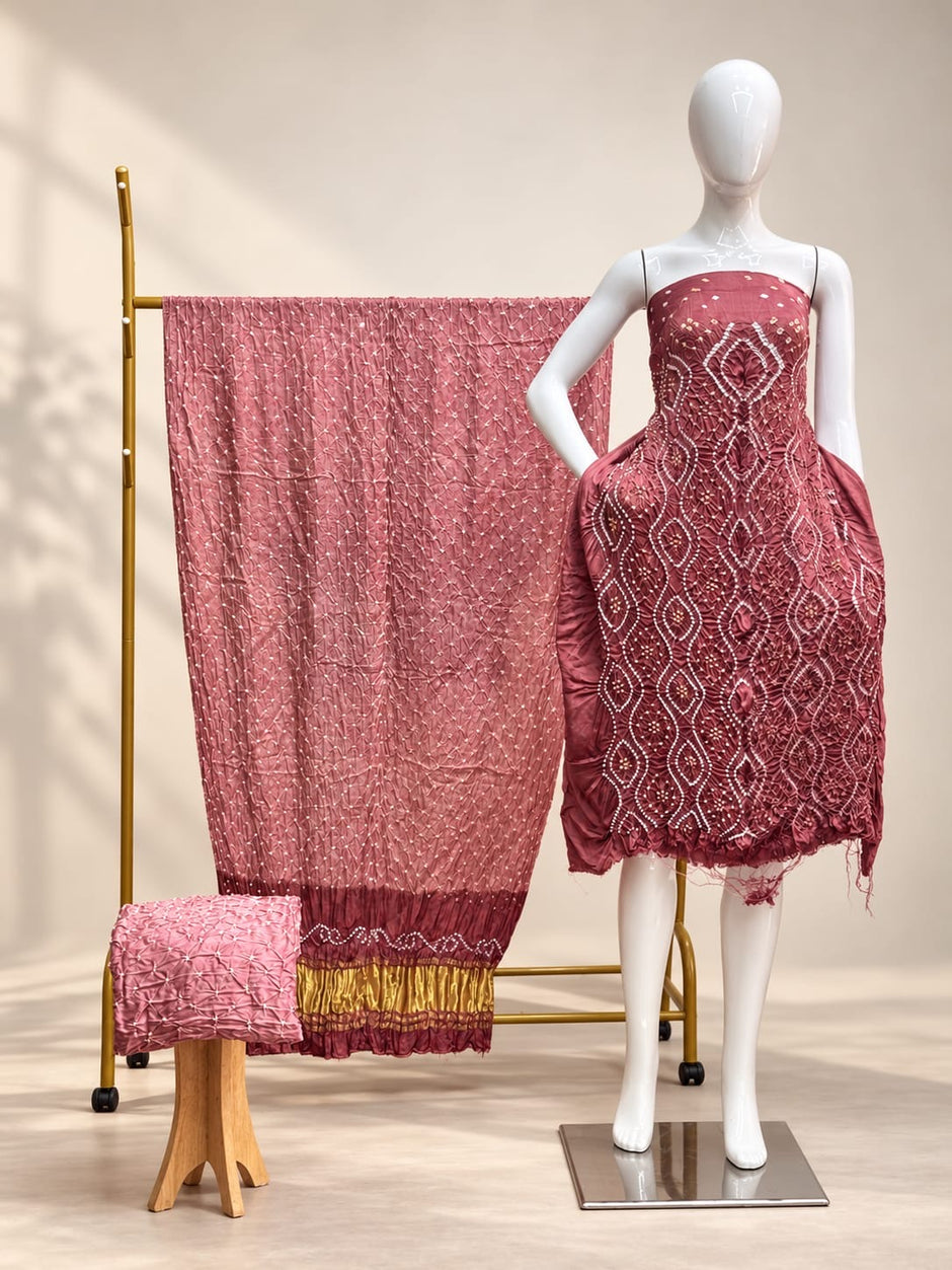 Premium Fancy Design Modal Silk 3-Piece Suit with Tissue Pallu - The Ajrakh Studio
