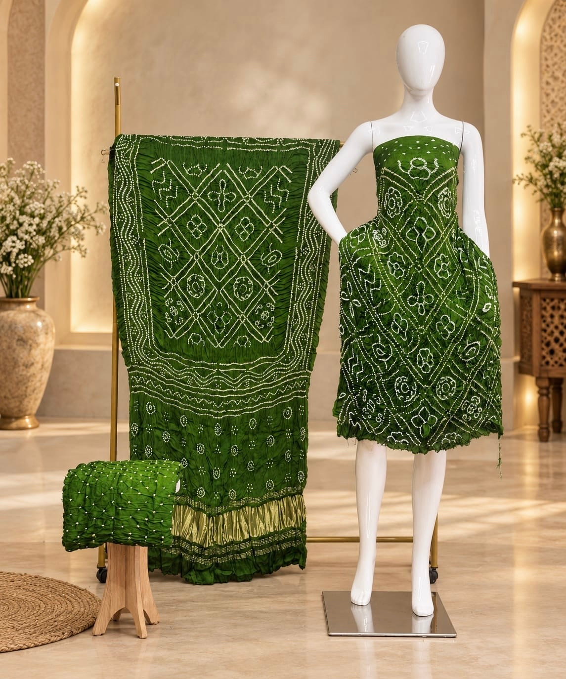 Premium Barbhat Design Modal Silk 3-Piece Suit with Tissue Pallu - The Ajrakh Studio