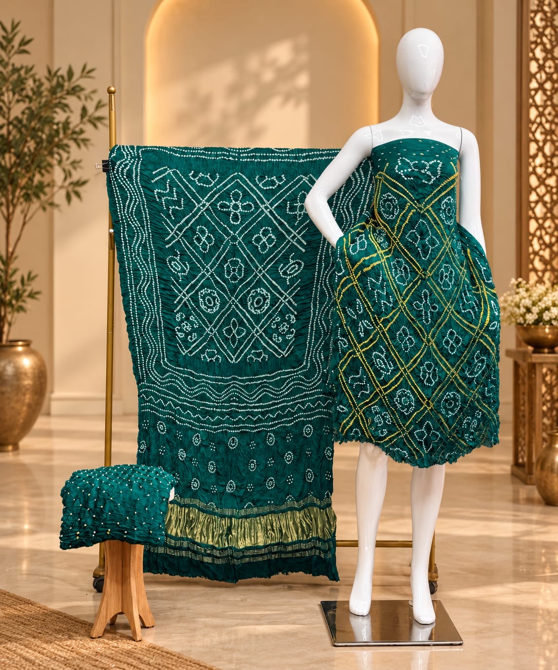 Premium Barbhat Design Modal Silk 3-Piece Suit with Tissue Pallu - The Ajrakh Studio