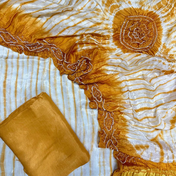 Brown & White Modal Silk Tie & Dye Bandhani Dupatta 3 Piece Suits