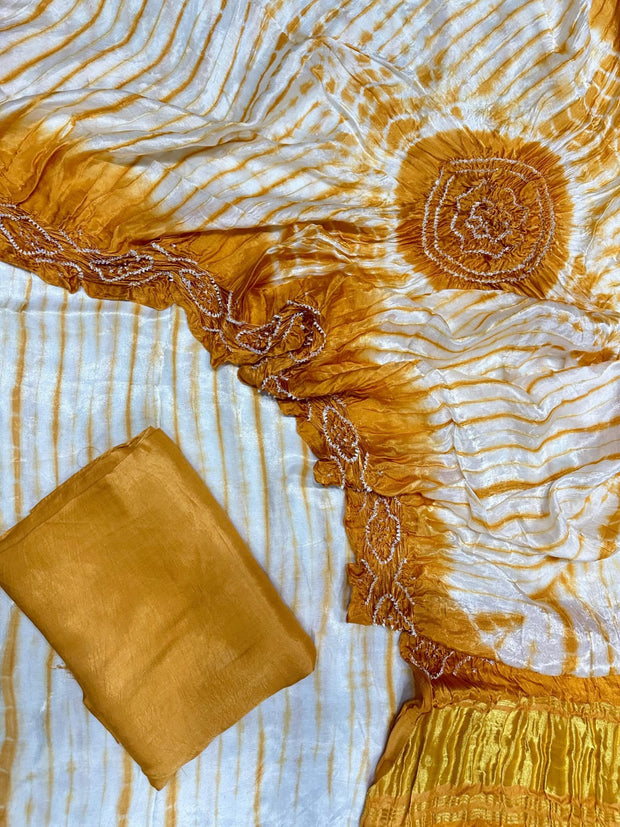 Brown & White Modal Silk Tie & Dye Bandhani Dupatta 3 Piece Suits