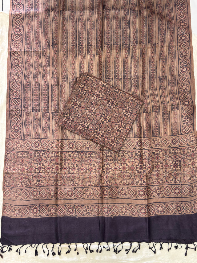 Handloom Pure Tussar Silk Ajrakh Natural Dye 2-Piece Suit Set – Exclusive Collection