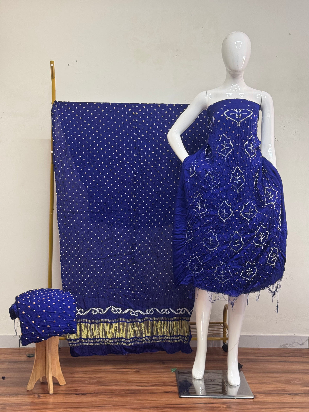 Premium Barik Bandhej Modal Silk 3-Piece Suit with Tissue Pallu - The Ajrakh Studio