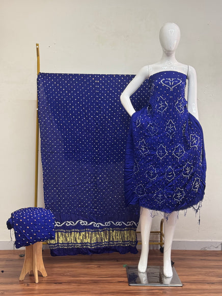 Premium Barik Bandhej Modal Silk 3-Piece Suit with Tissue Pallu - The Ajrakh Studio