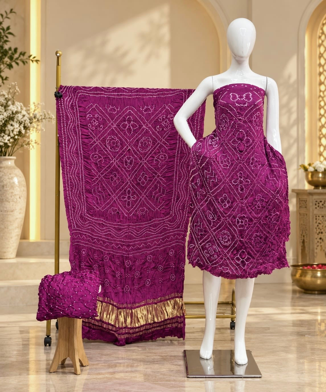 Premium Barbhat Design Modal Silk 3-Piece Suit with Tissue Pallu - The Ajrakh Studio