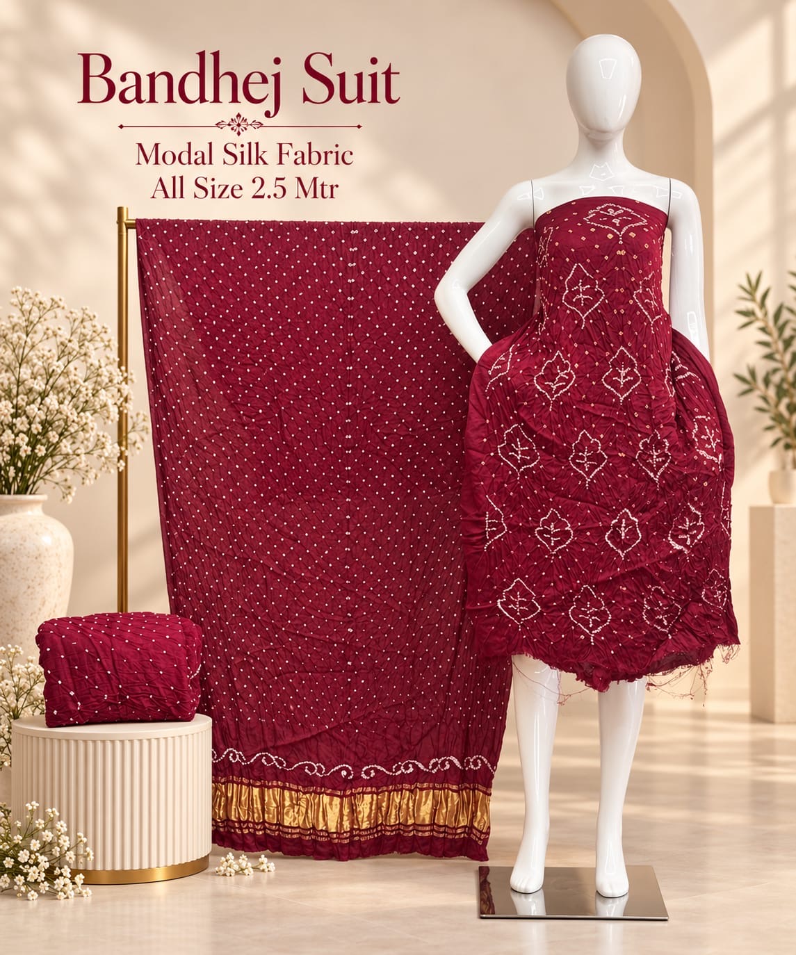 Premium Barik Bandhej Modal Silk 3-Piece Suit with Tissue Pallu (Copy)