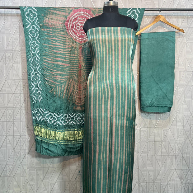 Green & pink Modal Silk Tie & Dye Bandhani Dupatta 3 Piece Suits