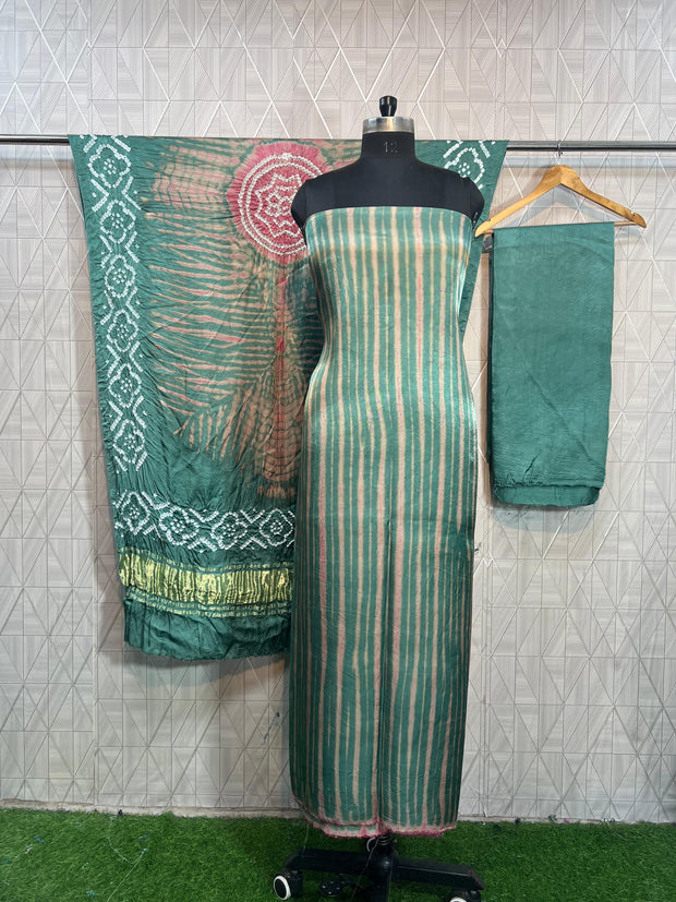 Green & pink Modal Silk Tie & Dye Bandhani Dupatta 3 Piece Suits