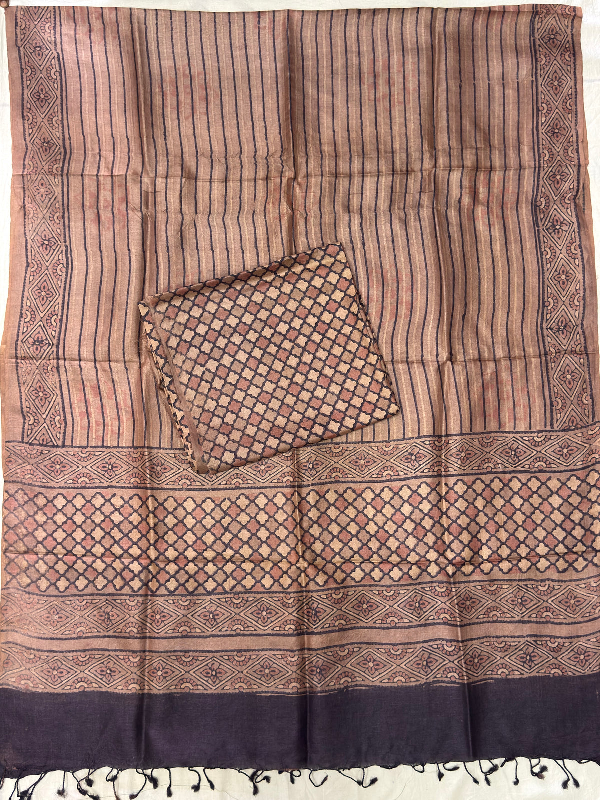 Handloom Pure Tussar Silk Ajrakh Natural Dye 2-Piece Suit Set – Exclusive Collection