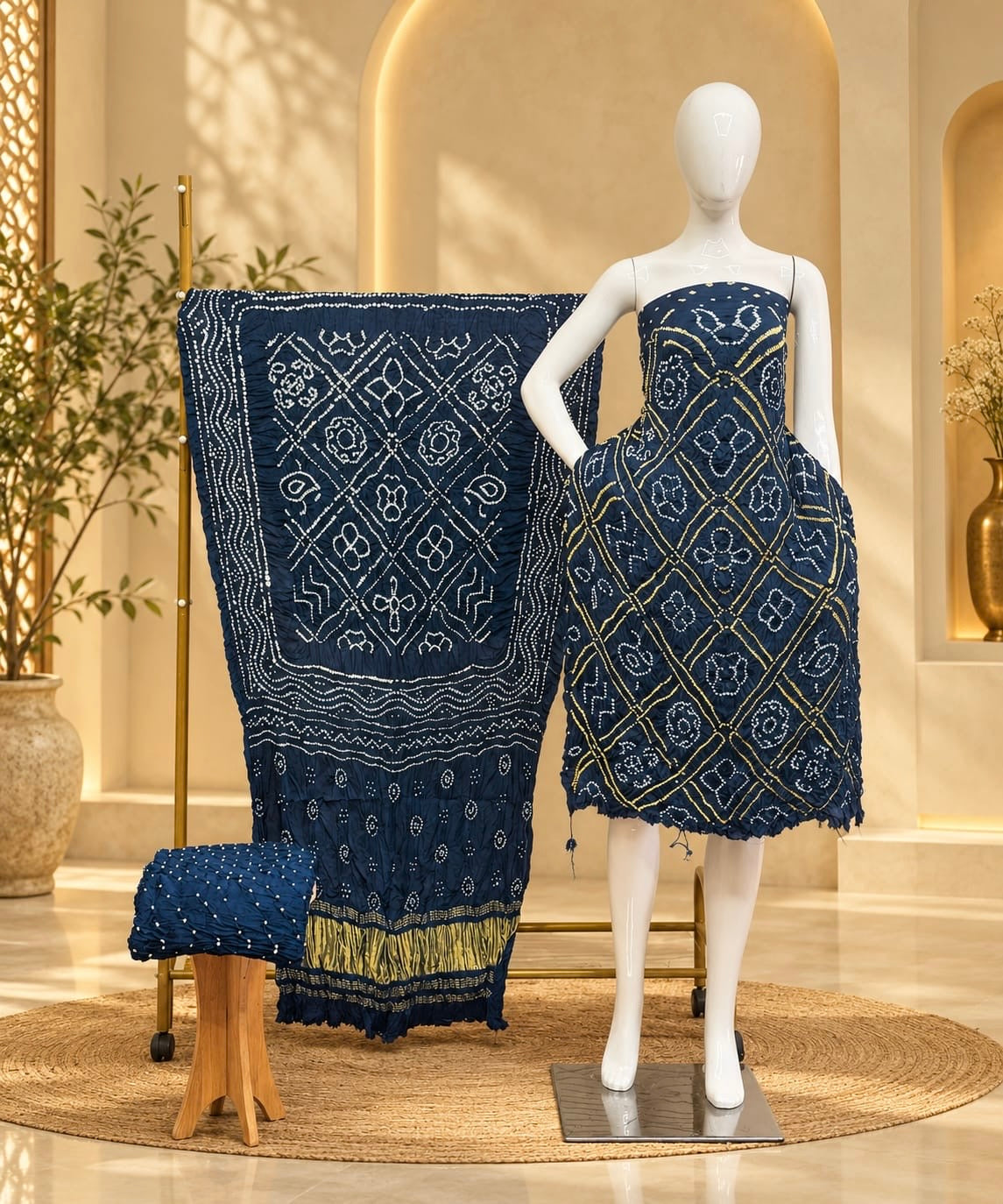 Premium Barbhat Design Modal Silk 3-Piece Suit with Tissue Pallu - The Ajrakh Studio