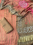 Dark Brown & Pink Modal Silk Tie & Dye Bandhani Dupatta 3 Piece Suits