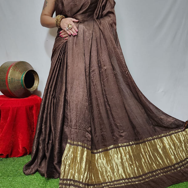 Modal Silk Plain Dye Saree With Zari Pallu