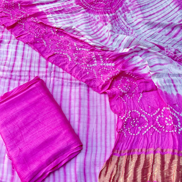 Pink & White Modal Silk Tie & Dye Bandhani Dupatta 3 Piece Suits
